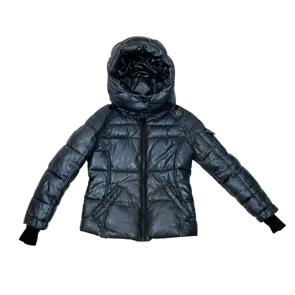 S13 New York Kids Black Quilted Hooded Full Zip Winter Puffer Coat Jacket Size 6